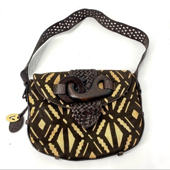 Vintage Vanessa leather and fabric shoulder bag - Picture 1 of 13